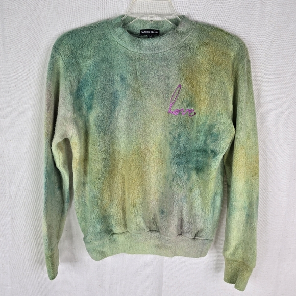Seventh Heaven SS19 Womens Size Medium Faux Mohir Tie Dye Green Soft Sweater